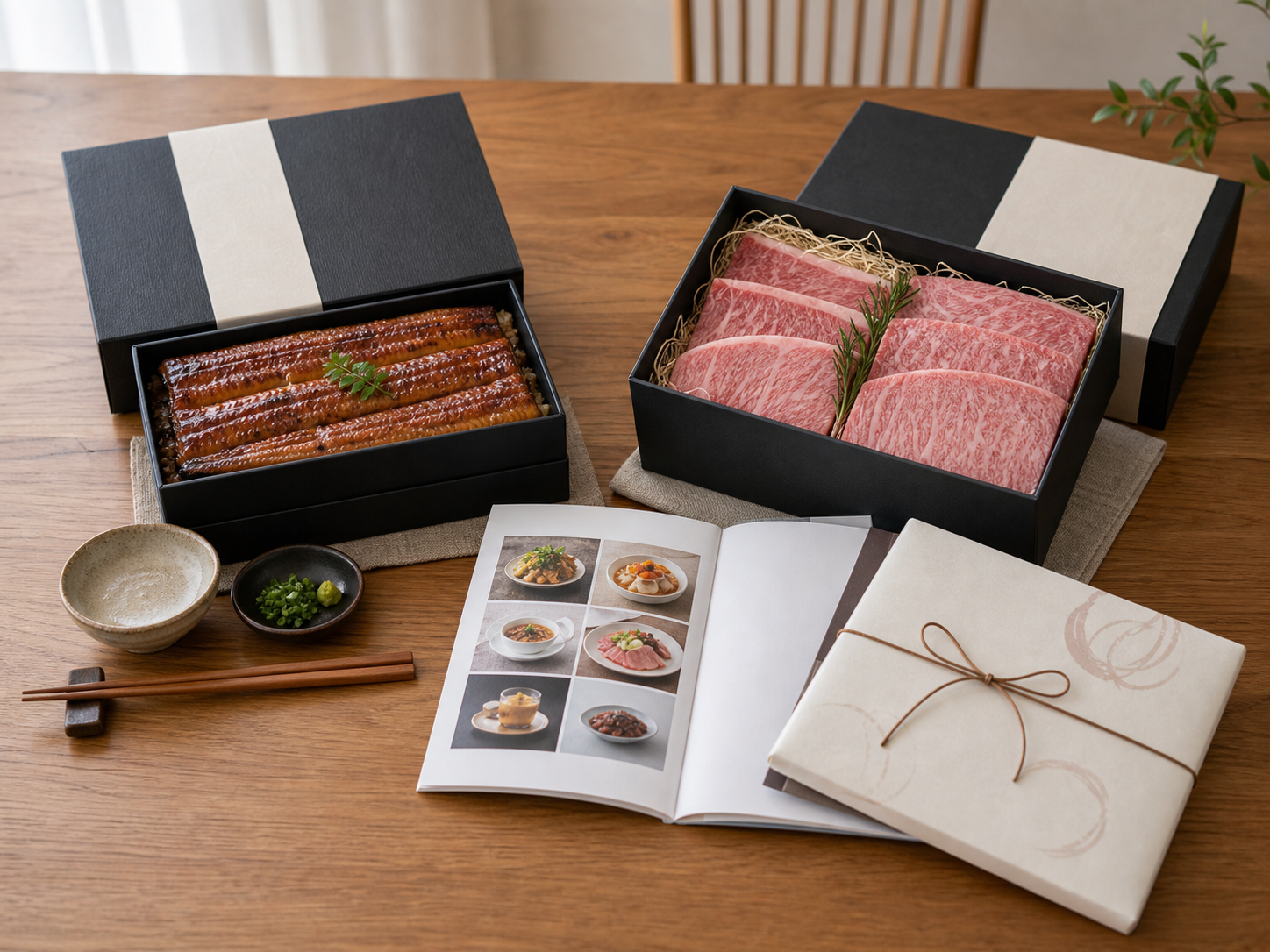 うなぎ、肉、カタログギフトを用途別に比較するイメージ